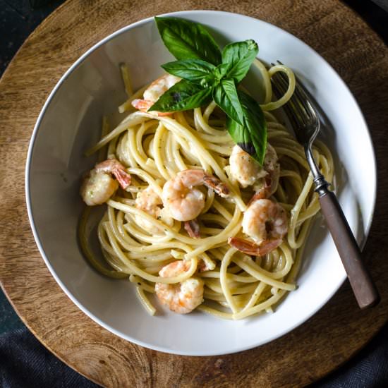 Creamy Basil Shrimp Pasta