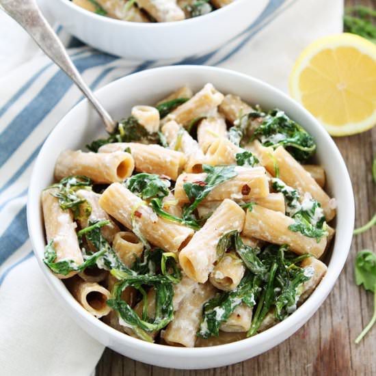 Lemon Arugula Pasta with Burrata
