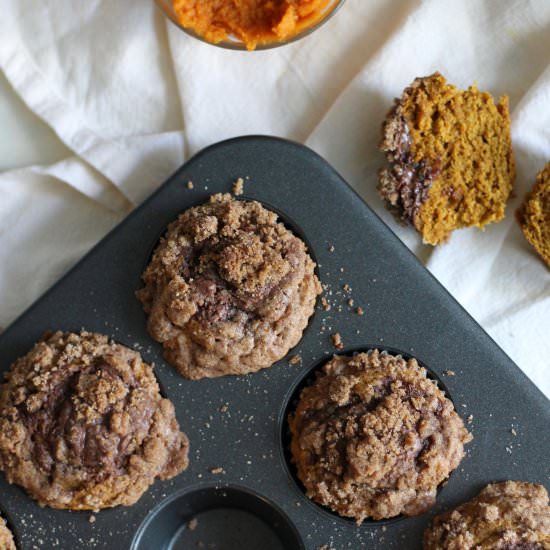 Pumpkin Nutella Crumb Muffins