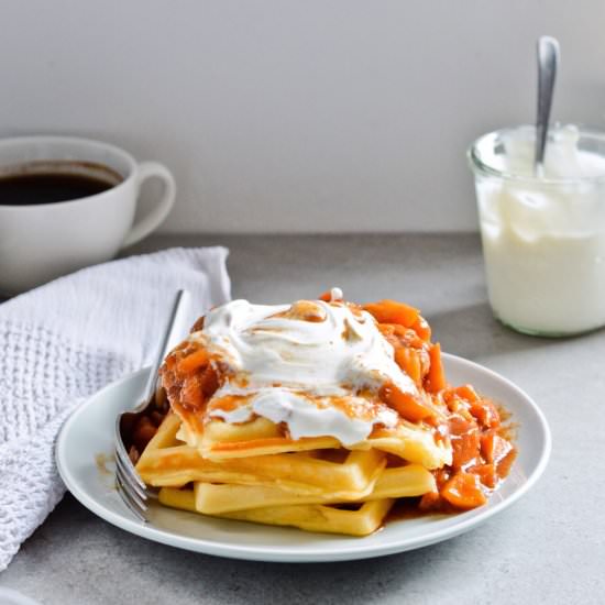 Cinnamon Maple Peach Sauce Waffles