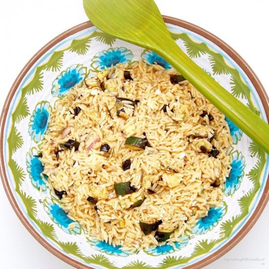 Zucchini with Orzo, Dill and Feta