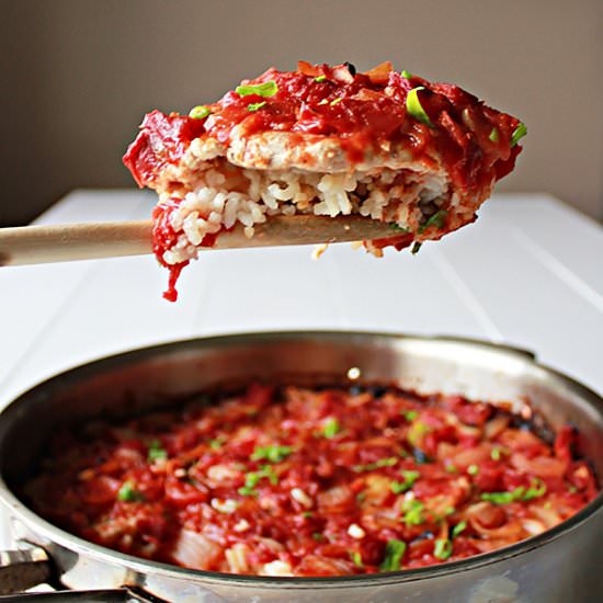 Baked pork chops with fried rice