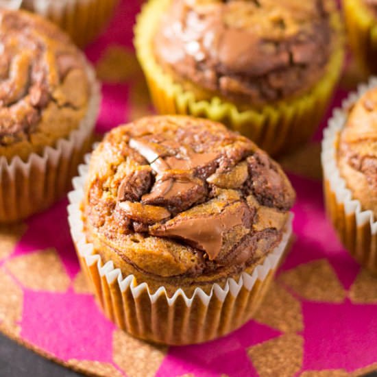 Pumpkin Nutella Swirl Muffins