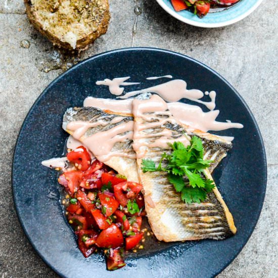 Sea bass with tomato salsa