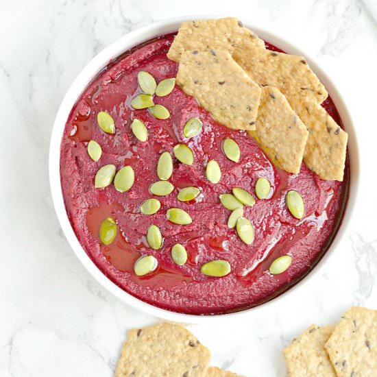 Beet Hummus with Pumpkin Seeds
