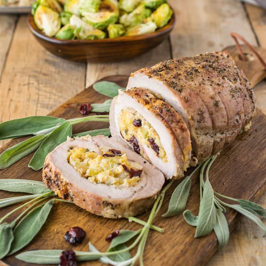 Cornbread, Apple, Cranberry Pork Loin