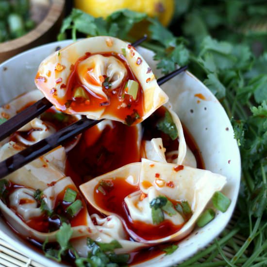 Spicy Pork Wontons + Chili Broth