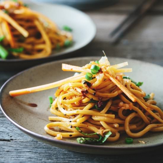 Spicy 10-min Kimchi Noodles Salad