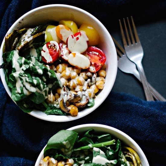 Roasted Chickpea + Mushroom Bowls