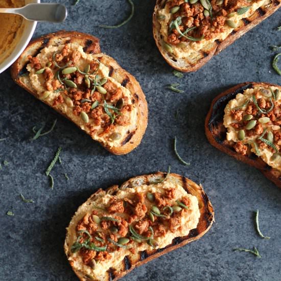 Pumpkin Ricotta Chorizo Toasts