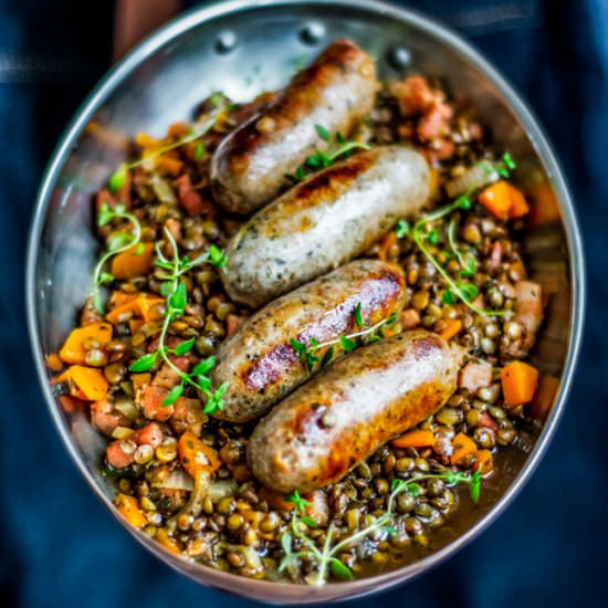 Apple cider sausage and lentils