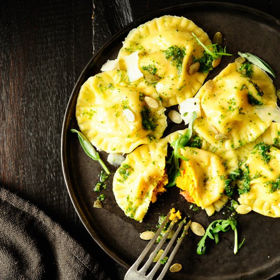 Pumpkin Ravioli with Pesto