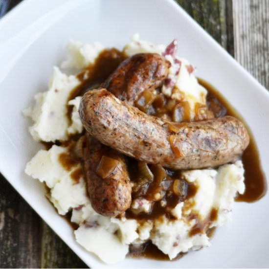 Bangers and Smash with Stout Gravy