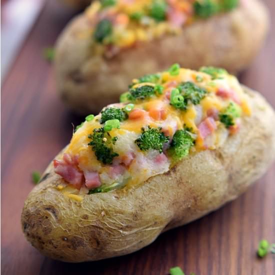 Ham and Broccoli Twice Baked Potato