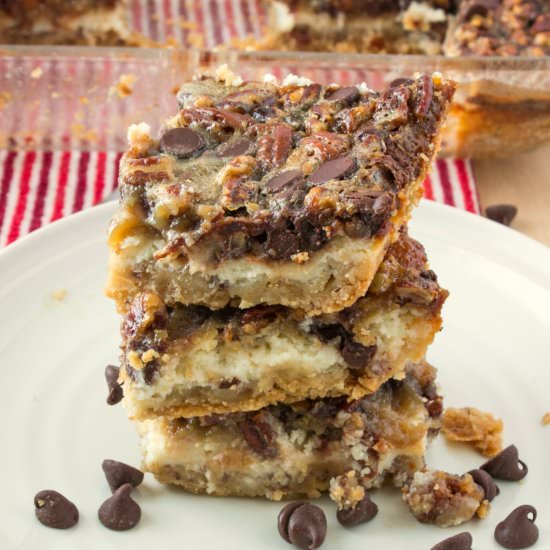 chocolate pecan pie cheesecake bars