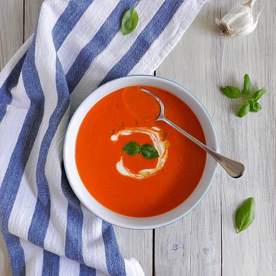 Roasted red pepper and basil soup