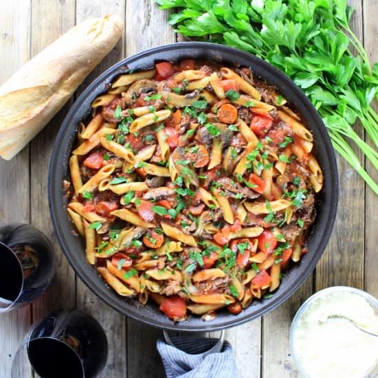 Beef Ragu with Penne and Ricotta