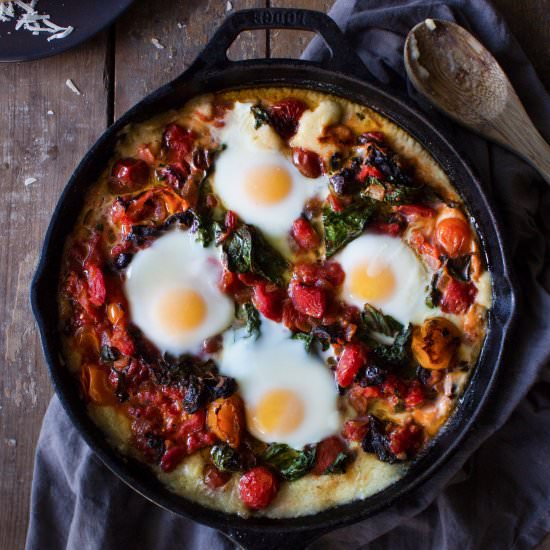 Baked Polenta & Tomato Poached Eggs