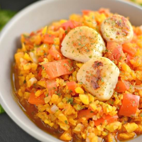 Scallops and Red Pepper Butternut Rice