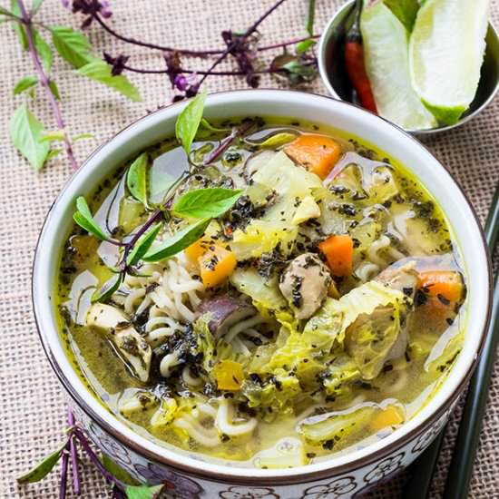 Basil and Lime Chicken Ramen Soup
