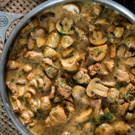 Chicken and Mushrooms in Creamy Sauce