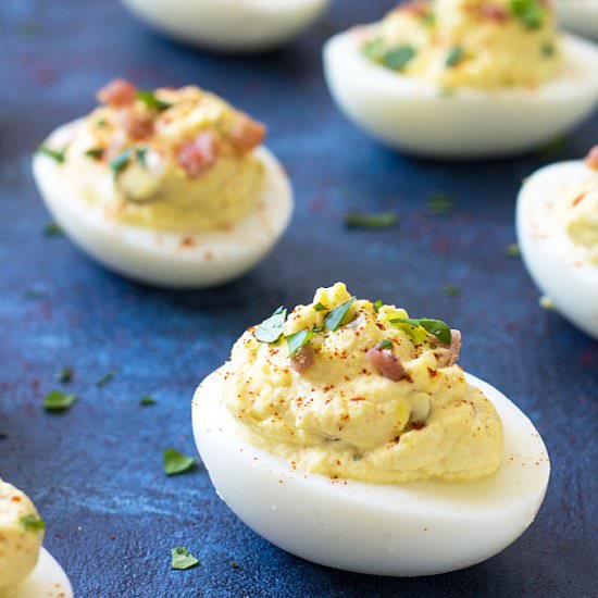 Bacon Horseradish Deviled Eggs