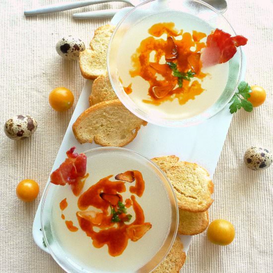 Jellied Garlic Soup with Quail Eggs