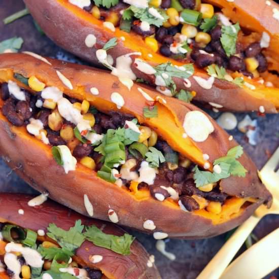 Slow Cooker Loaded Sweet Potatoes