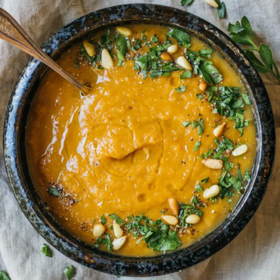 Roasted carrot & sweet potato soup