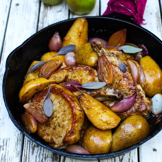 Pork Chops w/ Pears, Sage, Shallots