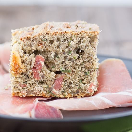Savory cake with ham and dried figs