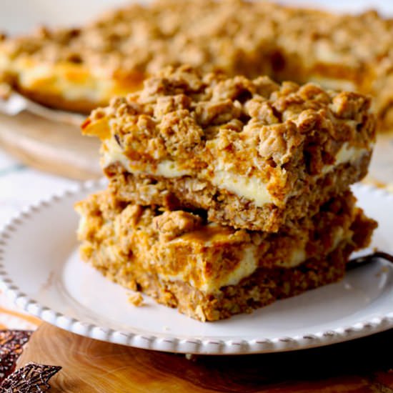 Pumpkin & Cheesecake Swirl Oat Bars