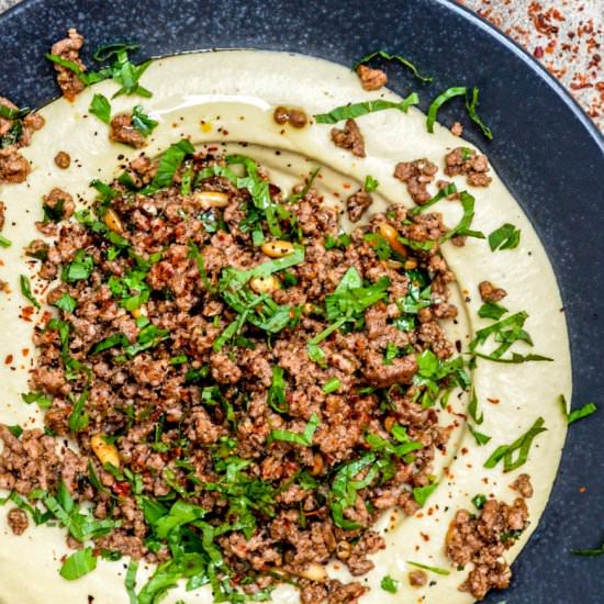 Hummus with Baharat Spiced Beef