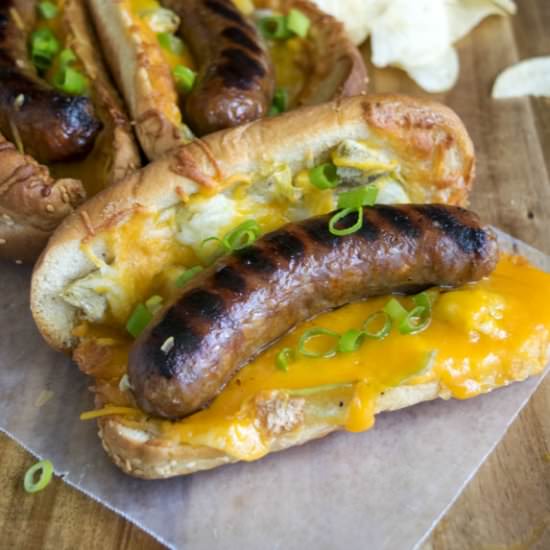 Cheesy Artichoke Brat Sandwiches