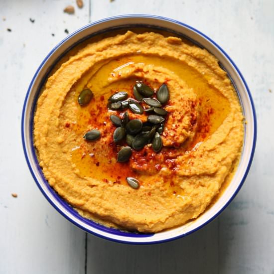 Carrot Hummus with Seed Crackers