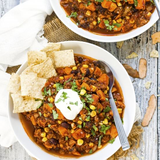 Sweet Potato & Ground Turkey Chili