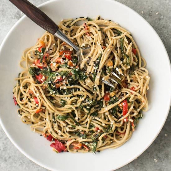 Tahini Noodle Bowl with Collards