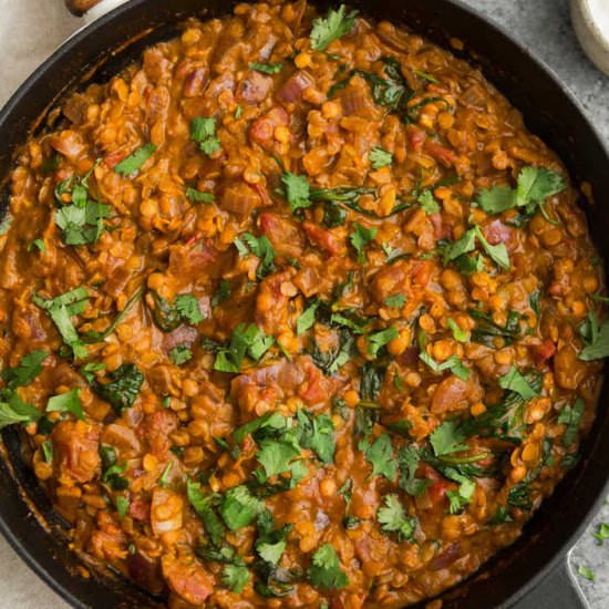 Red Lentil Masala with Spinach