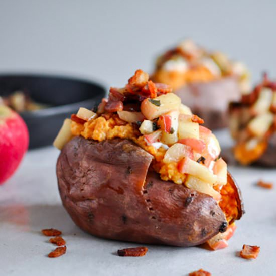 Apple bacon stuffed sweet potatoes