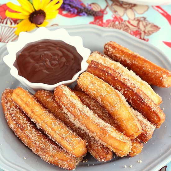 Homemade Churros with chocolate dip