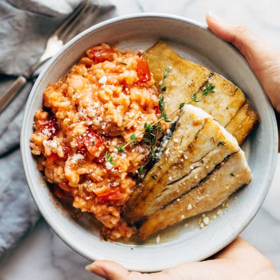 Tomato Risotto with Pan Fried Fish