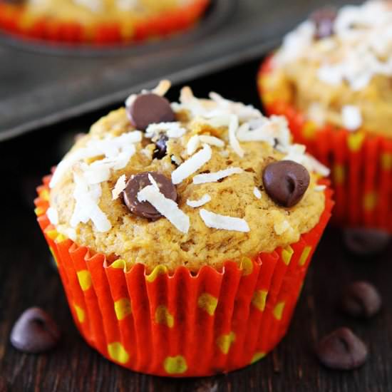 Pumpkin Coconut Chocolate Muffins