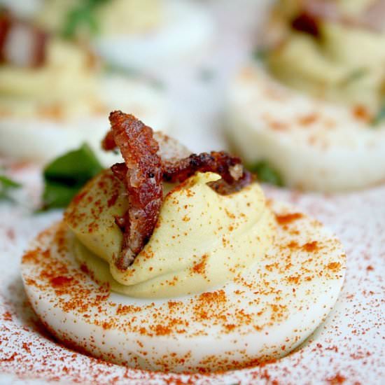Sriracha Avocado Deviled Eggs