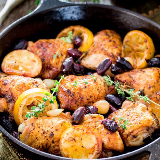 Skillet Braised Greek Chicken Thigh