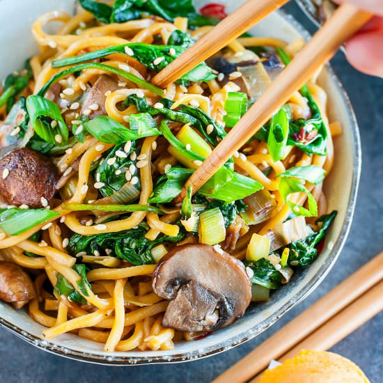 Spinach Mushroom Leek Noodles