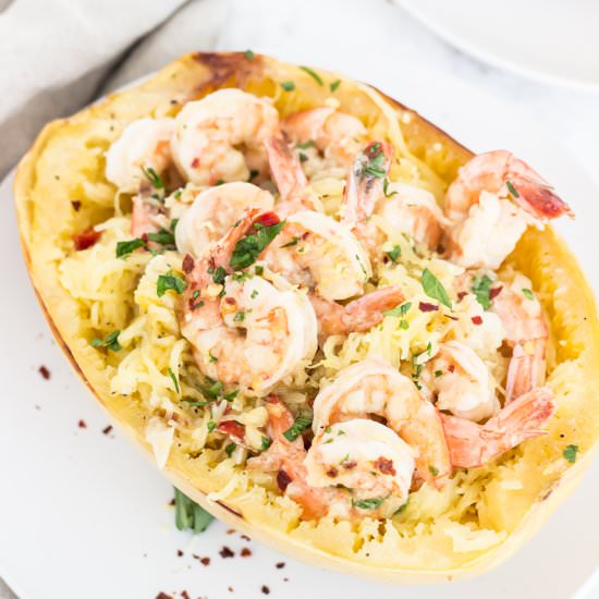 Shrimp Scampi Spaghetti Squash Boat