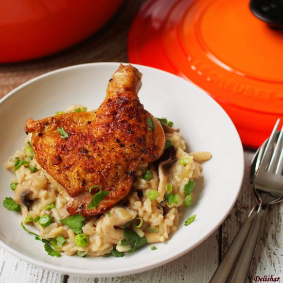 Mushroom Risotto & Golden Chicken