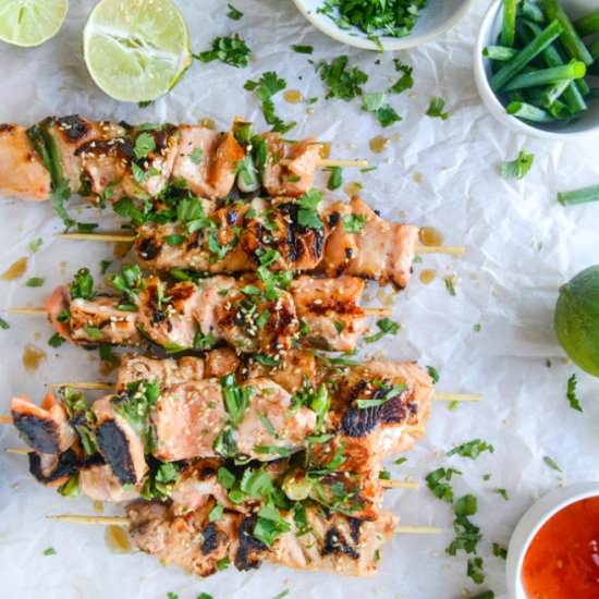 Sweet Thai Chili Salmon Skewers