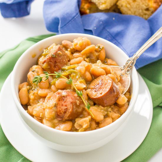 Slow Cooker White Beans and Sausage