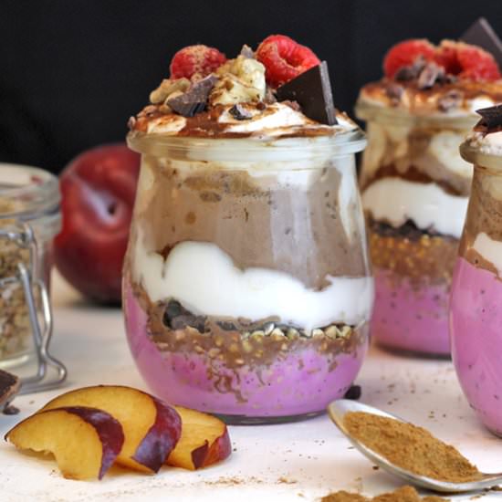 Chocolate Buckwheat Plum Parfait